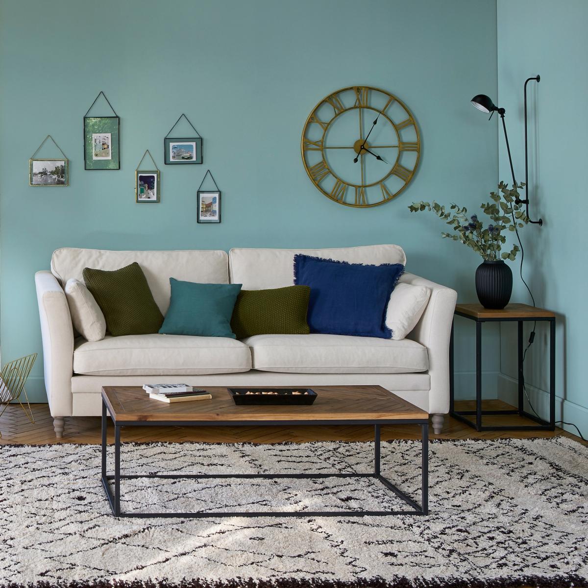 Nottingham Coffee Table in Metal & Pine Herringbone Parquet – image 5
