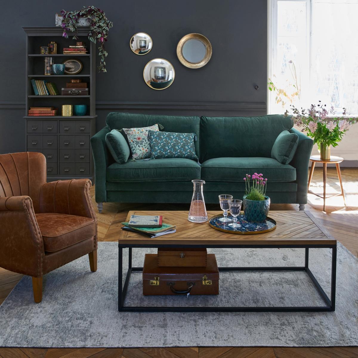 Nottingham Coffee Table in Metal & Pine Herringbone Parquet – image 6
