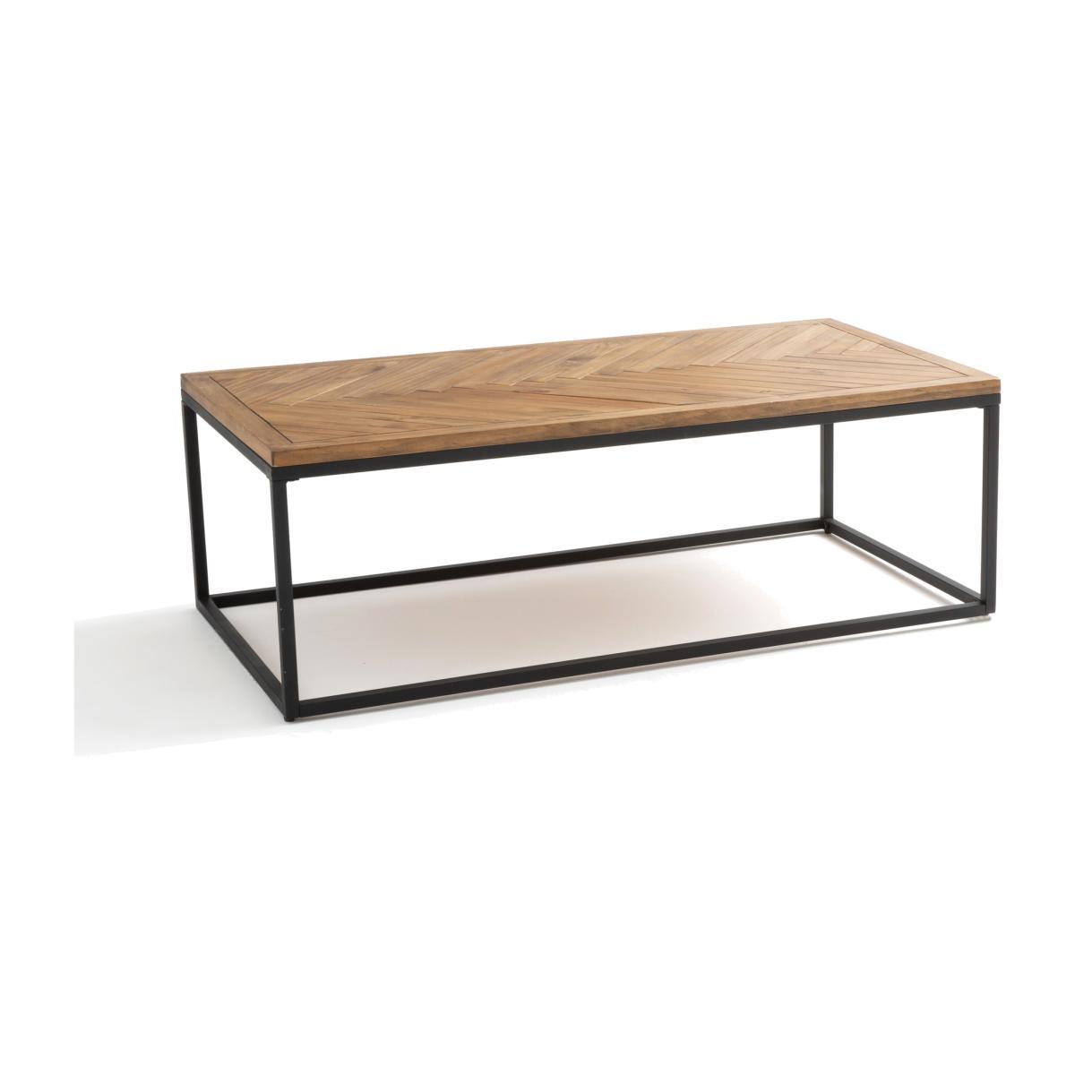 Nottingham Coffee Table in Metal & Pine Herringbone Parquet – image 1