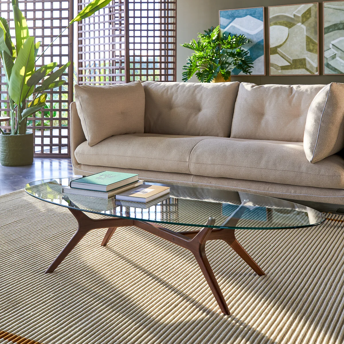 Maricielo Oval Coffee Table in Walnut and Glass – image 2