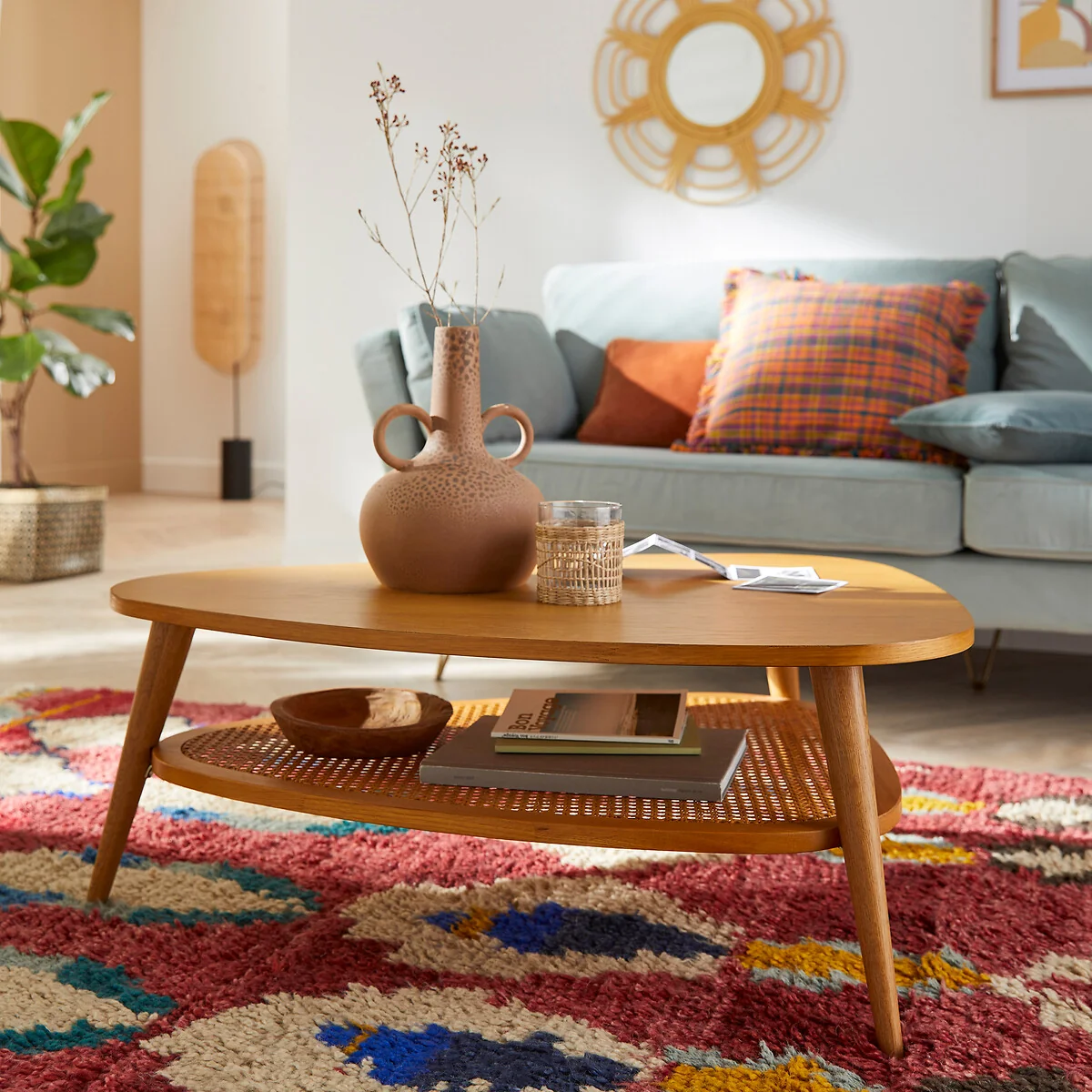 Quilda Vintage Oak Veneer and Cane Coffee Table – image 2