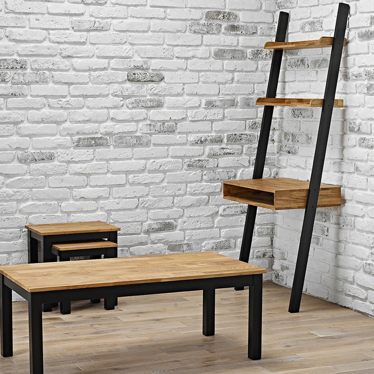 Black Frame Coffee Table with Oiled Wood Top – image 3