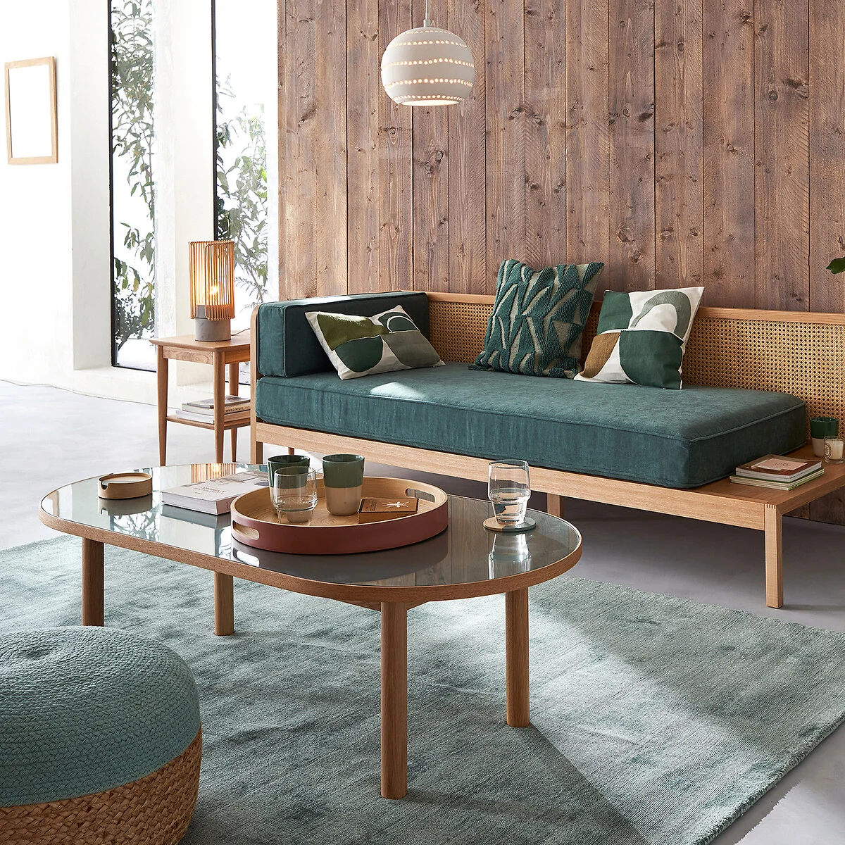 Evergreen Oak Veneer and Glass Coffee Table – image 2