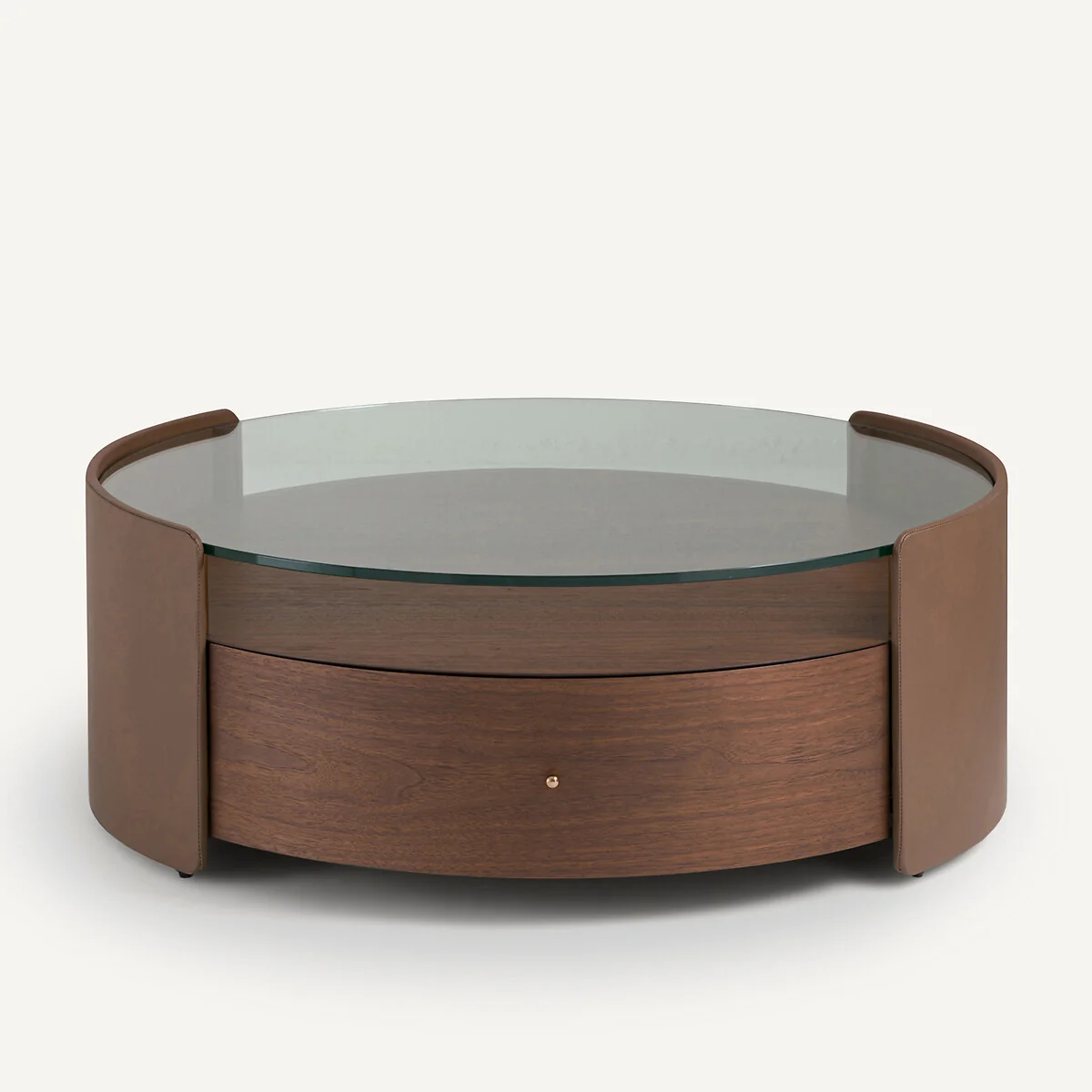 Firmo Round Coffee Table in Walnut and Leather Veneer – image 3