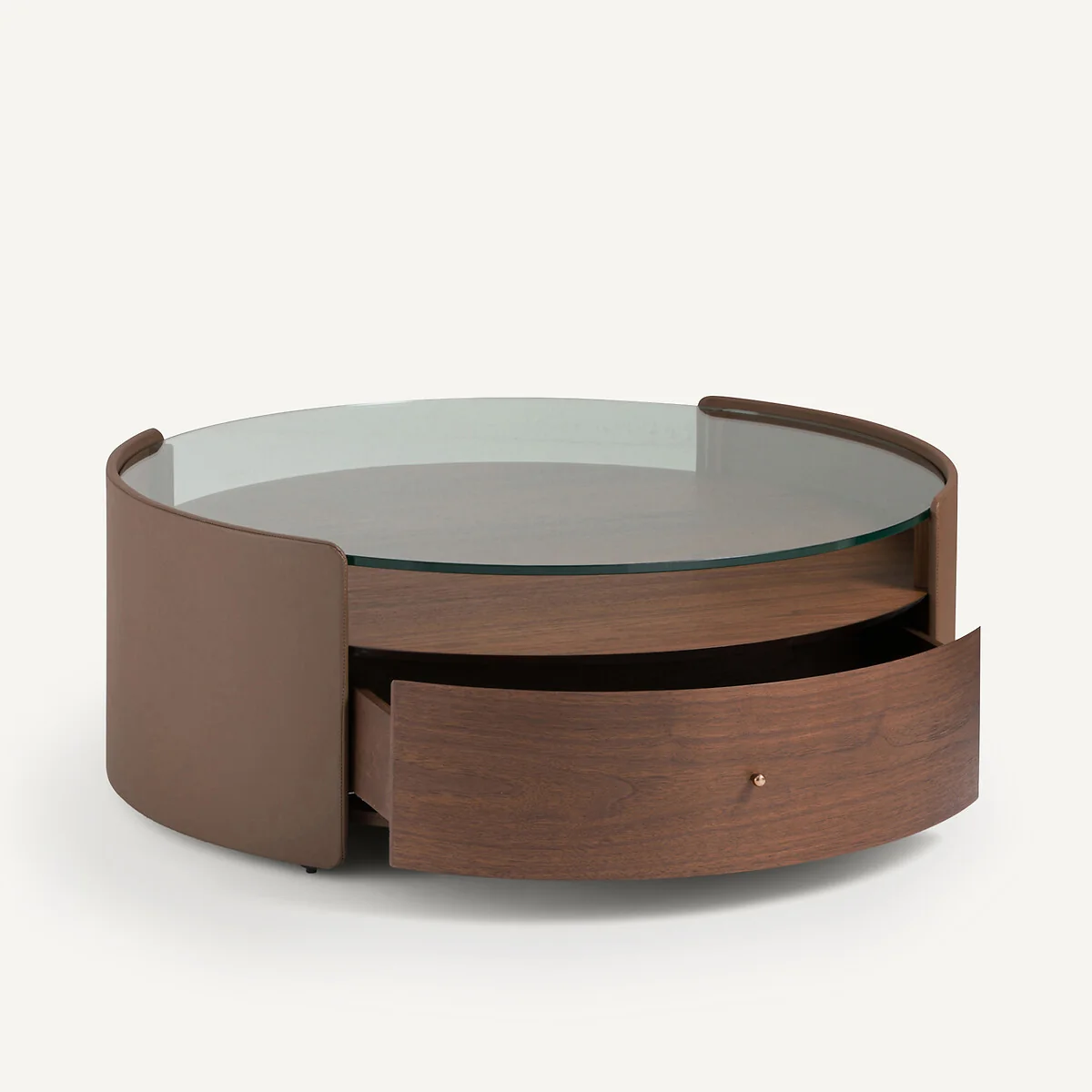 Firmo Round Coffee Table in Walnut and Leather Veneer – image 4