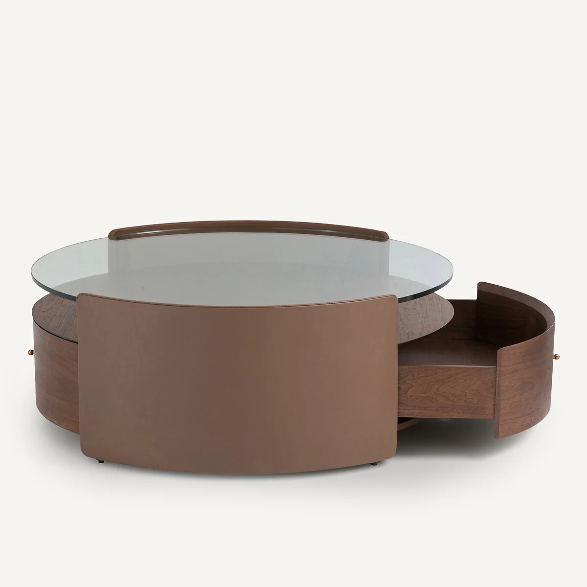 Firmo Round Coffee Table in Walnut and Leather Veneer – image 5