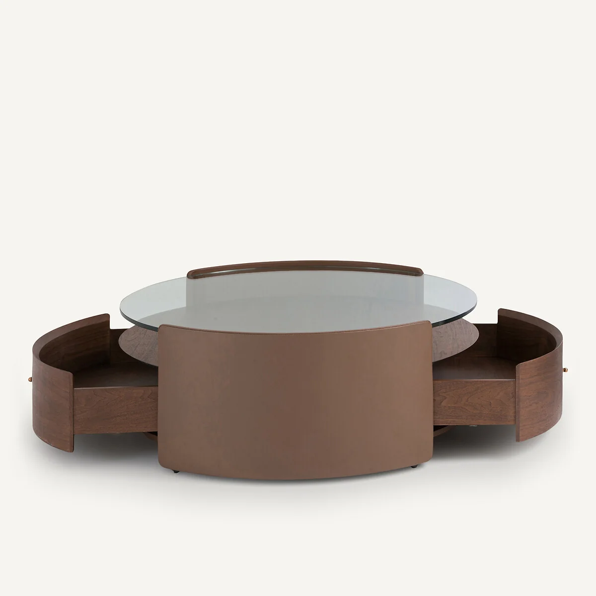 Firmo Round Coffee Table in Walnut and Leather Veneer – image 6