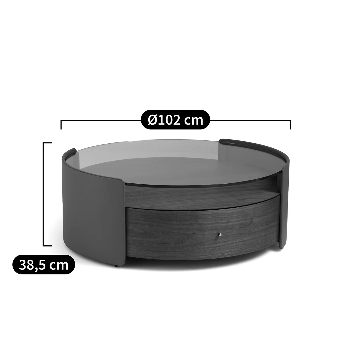 Firmo Round Coffee Table in Walnut and Leather Veneer – image 9