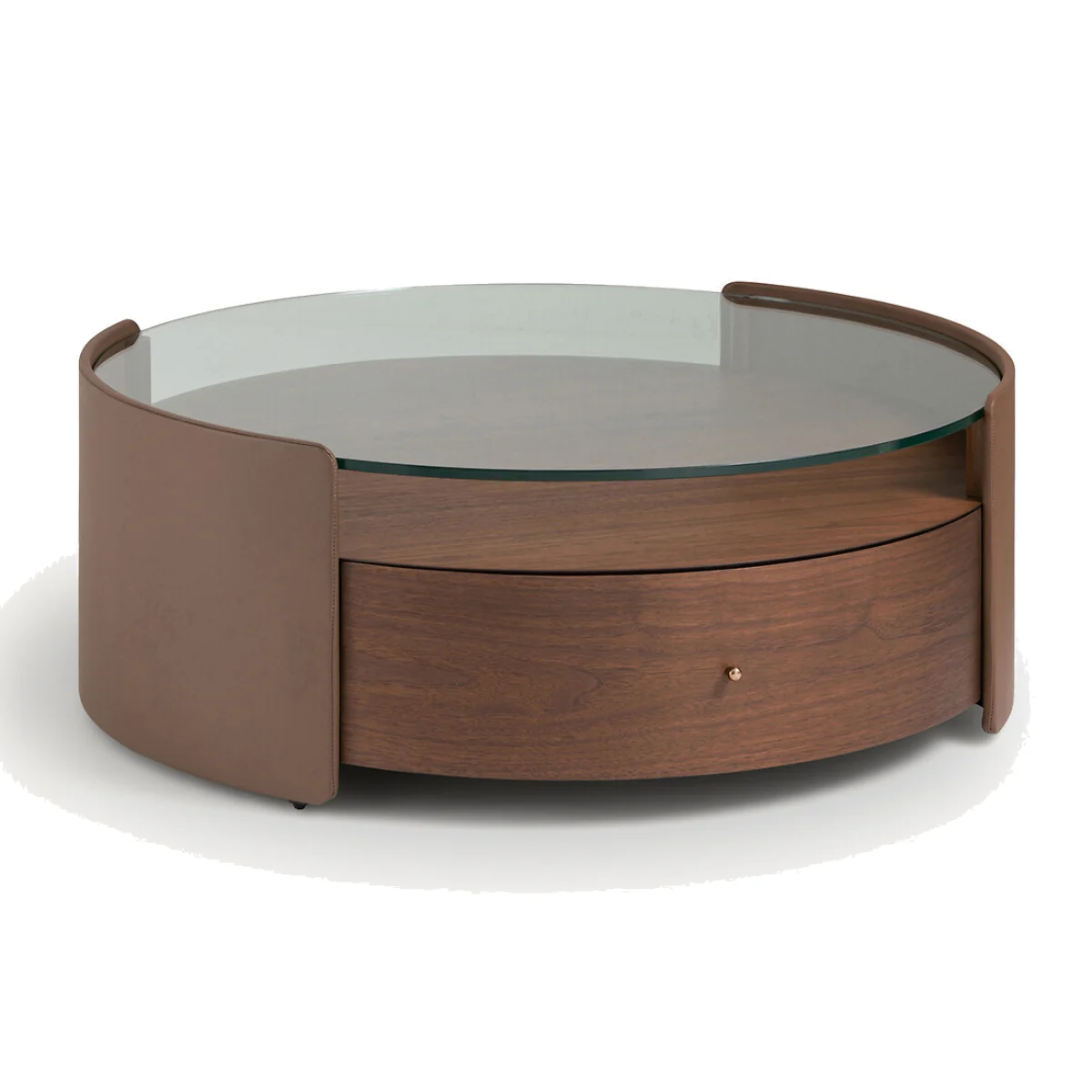 Firmo Round Coffee Table in Walnut and Leather Veneer – image 1