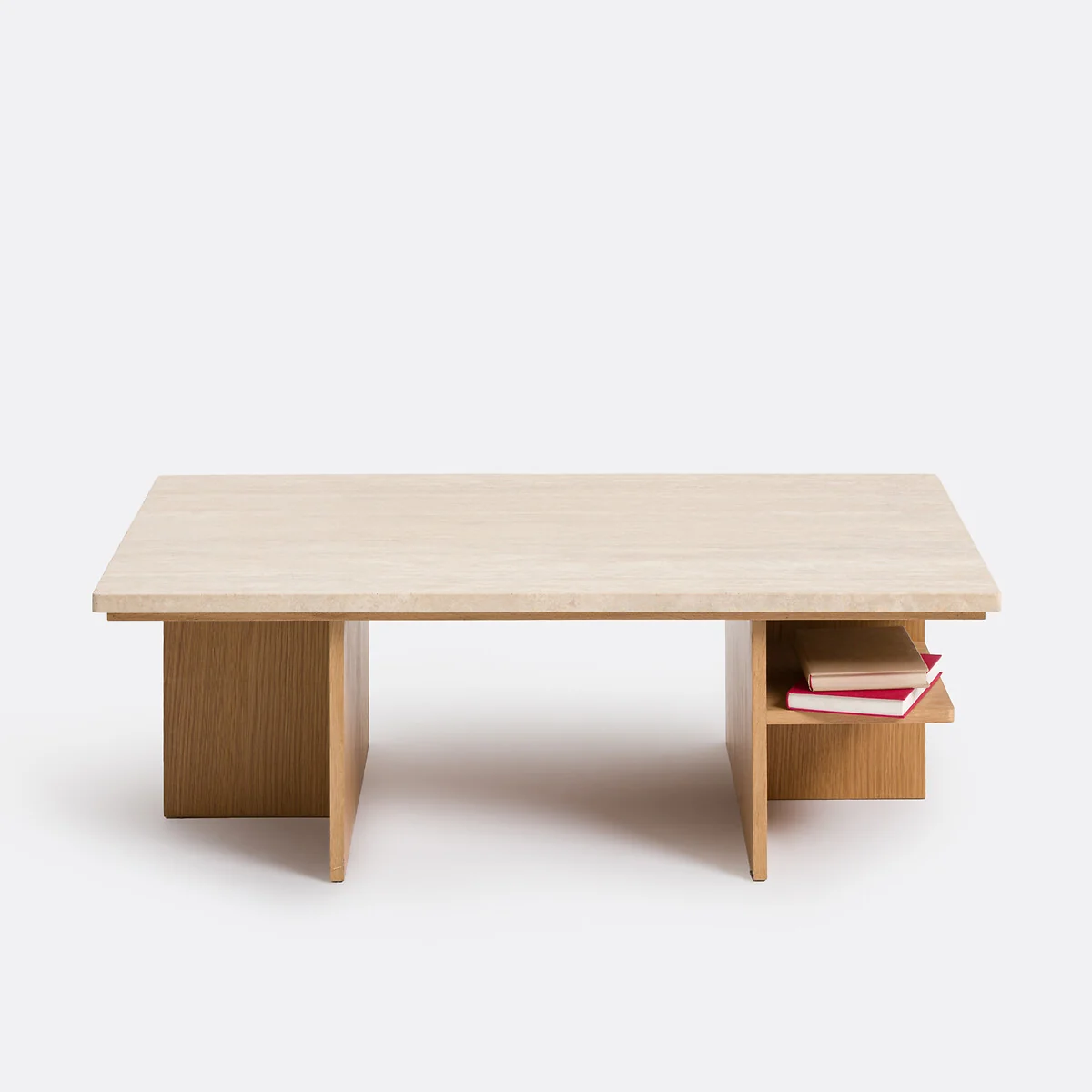 Caliste Travertine and Oak Veneer XL Coffee Table, 120cm Wide – image 2