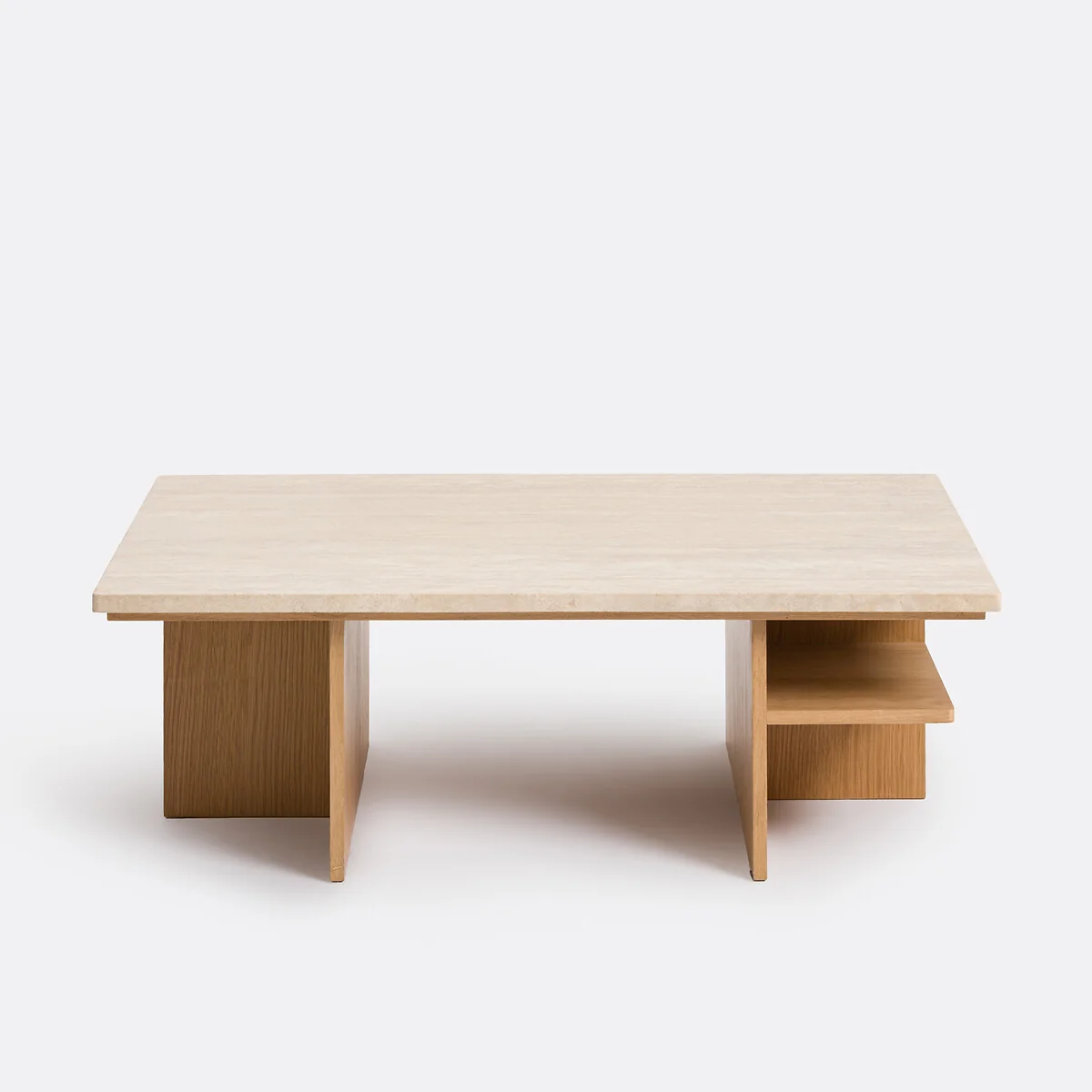 Caliste Travertine and Oak Veneer XL Coffee Table, 120cm Wide – image 3