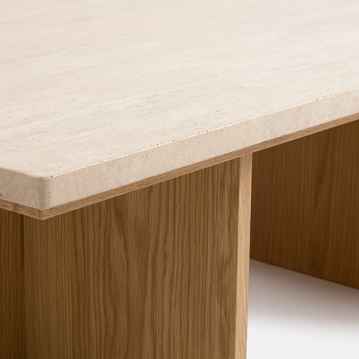 Caliste Travertine and Oak Veneer XL Coffee Table, 120cm Wide – image 6