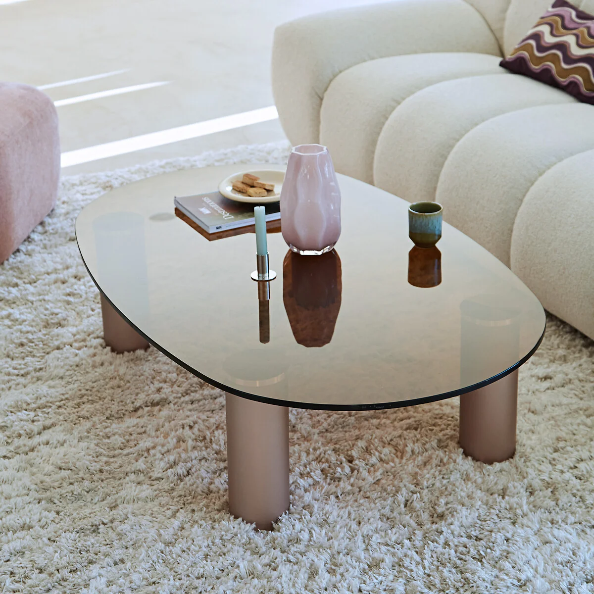 Madeline Brushed-Iron Metal Tempered Glass Coffee Table – image 2