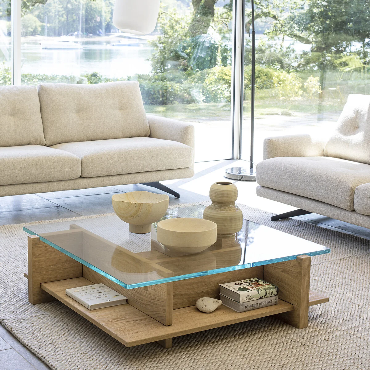 Laby Coffee Table in Sandblasted Oak Veneer with Tempered Glass – image 2