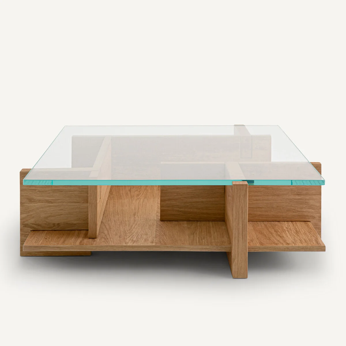 Laby Coffee Table in Sandblasted Oak Veneer with Tempered Glass – image 3
