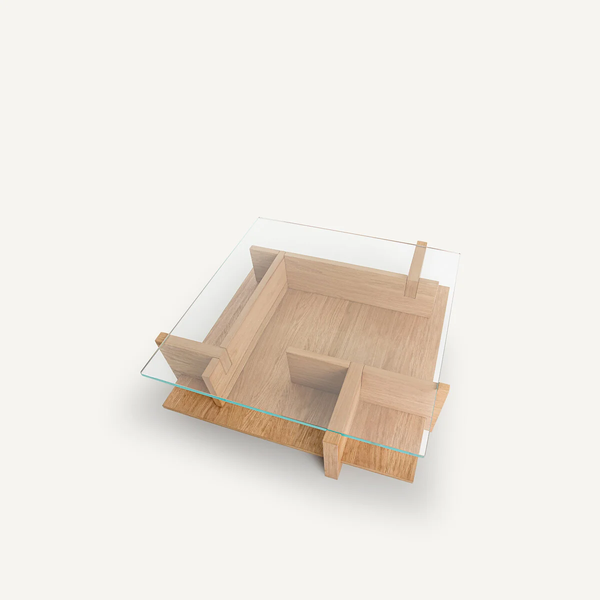 Laby Coffee Table in Sandblasted Oak Veneer with Tempered Glass – image 4