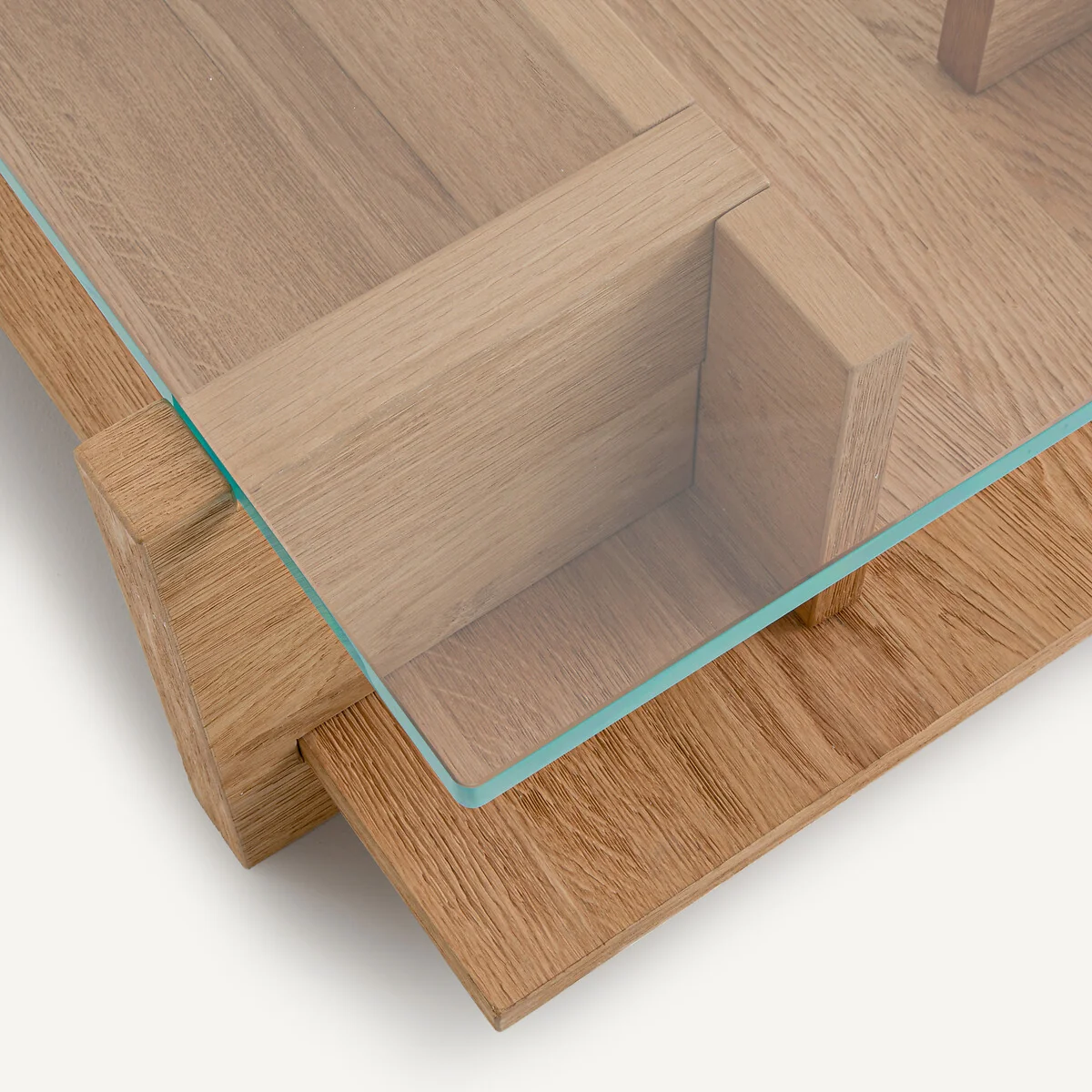 Laby Coffee Table in Sandblasted Oak Veneer with Tempered Glass – image 5