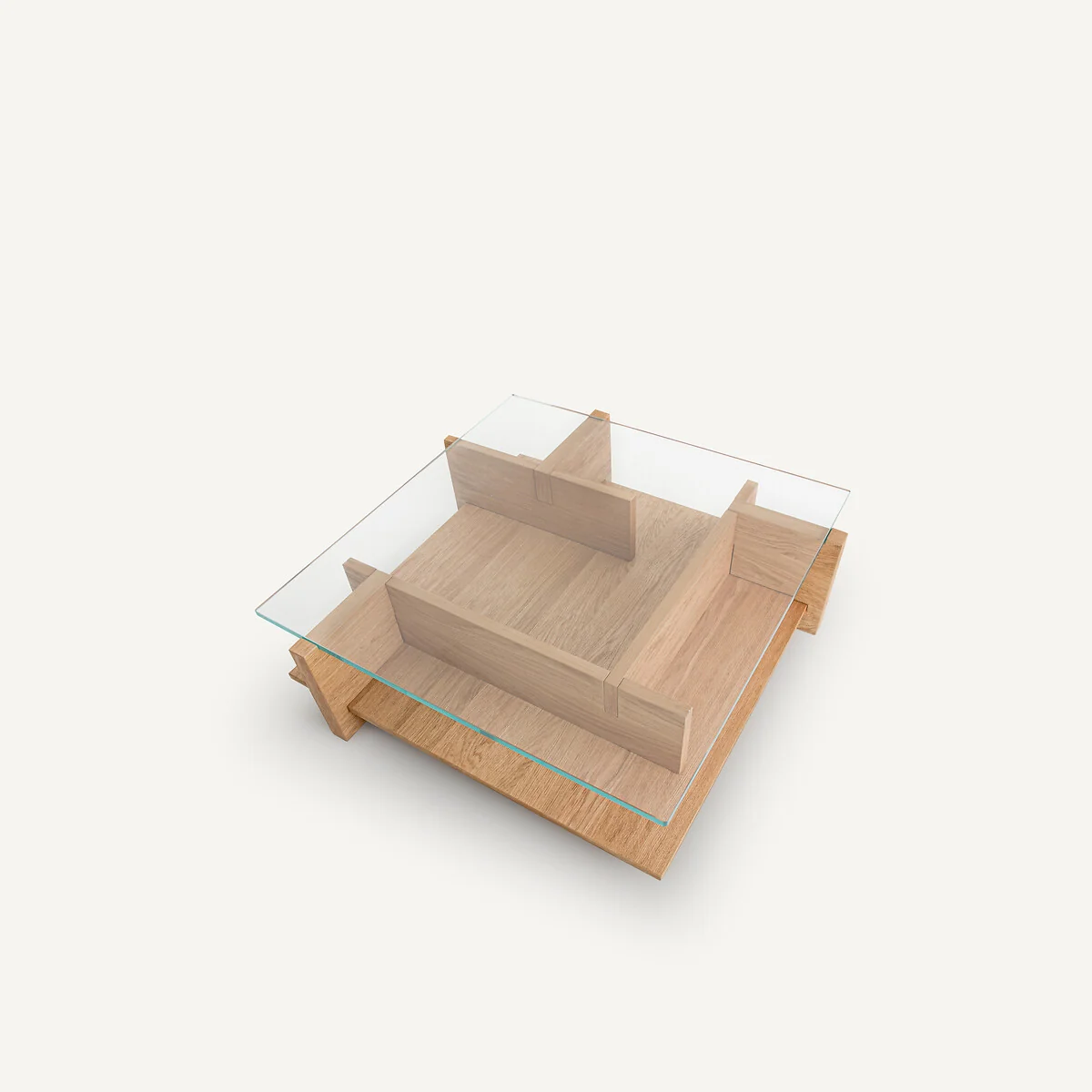 Laby Coffee Table in Sandblasted Oak Veneer with Tempered Glass – image 6