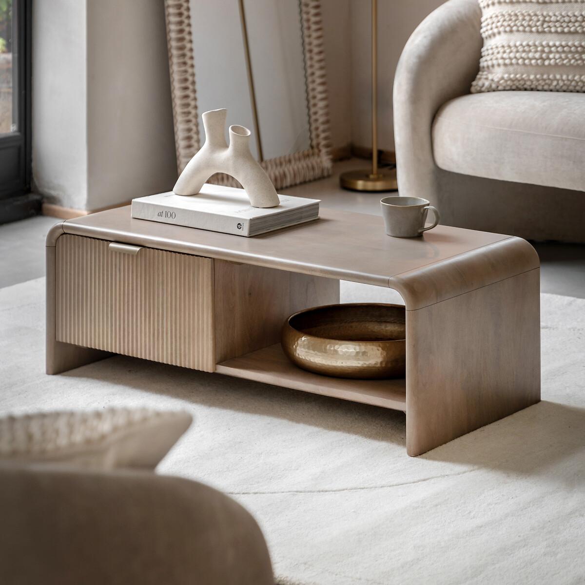 Corven Fluted Mango Wood 1 Drawer Coffee Table – image 1