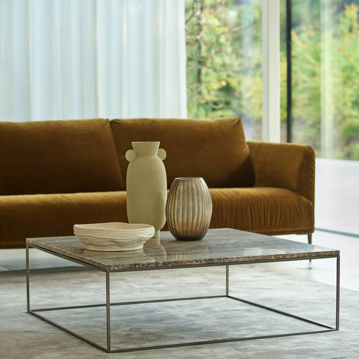 Mahaut Metal and Travertine Coffee Table – image 2