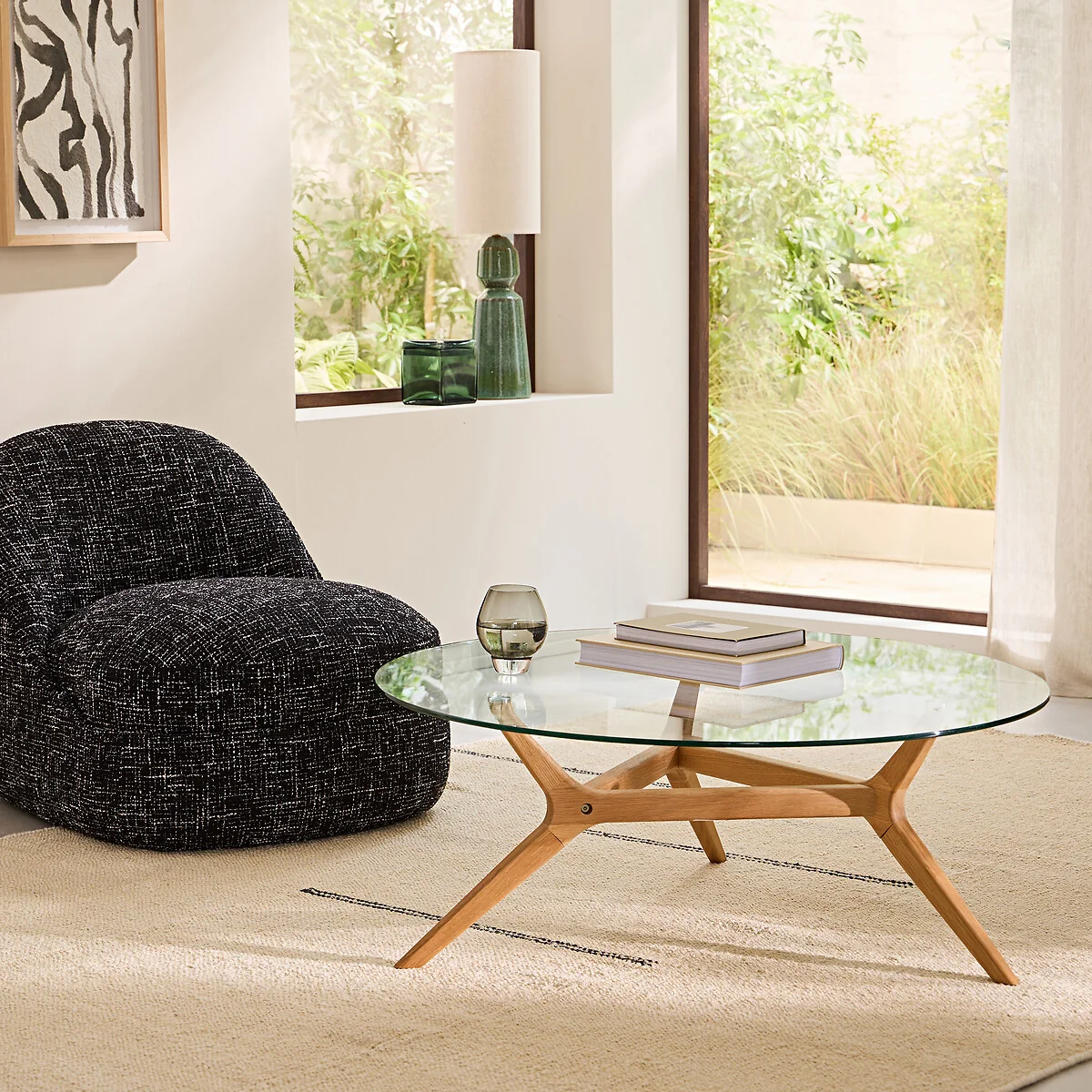 Maricielo Oak & Glass Coffee Table, Diameter 90 cm – image 2