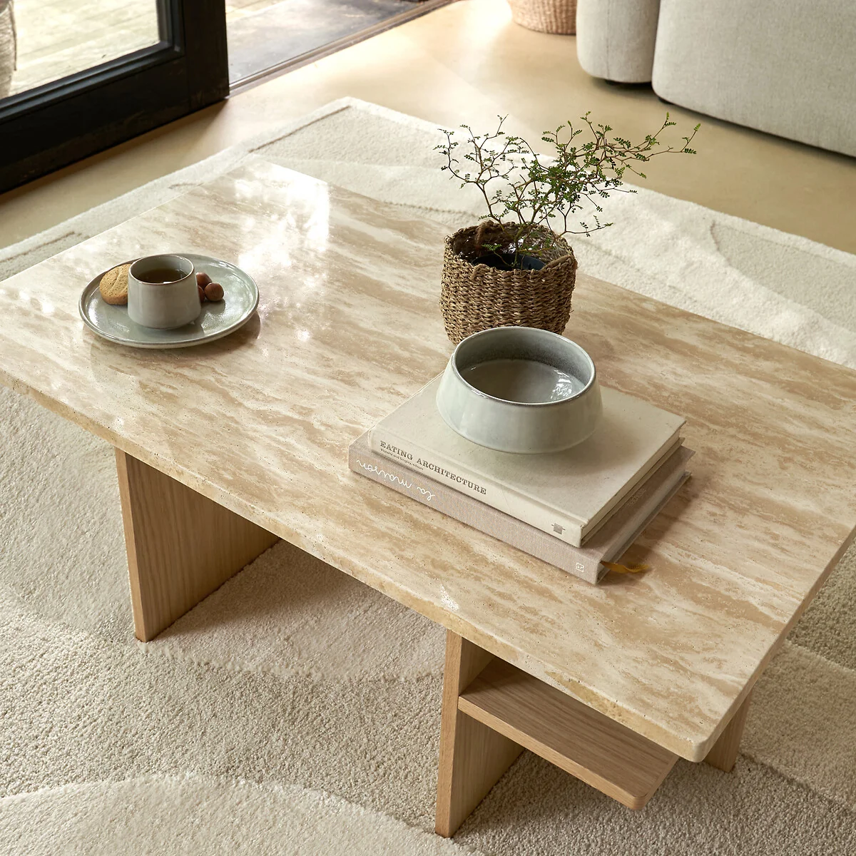 Caliste Coffee Table in Travertine, Length 100cm – image 2