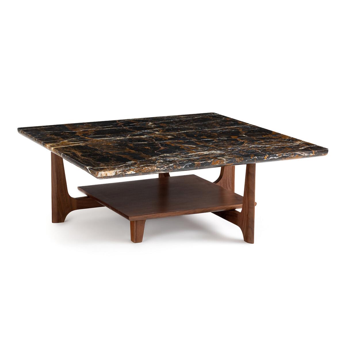 Tancani Amber Marble & Walnut Coffee Table – image 2