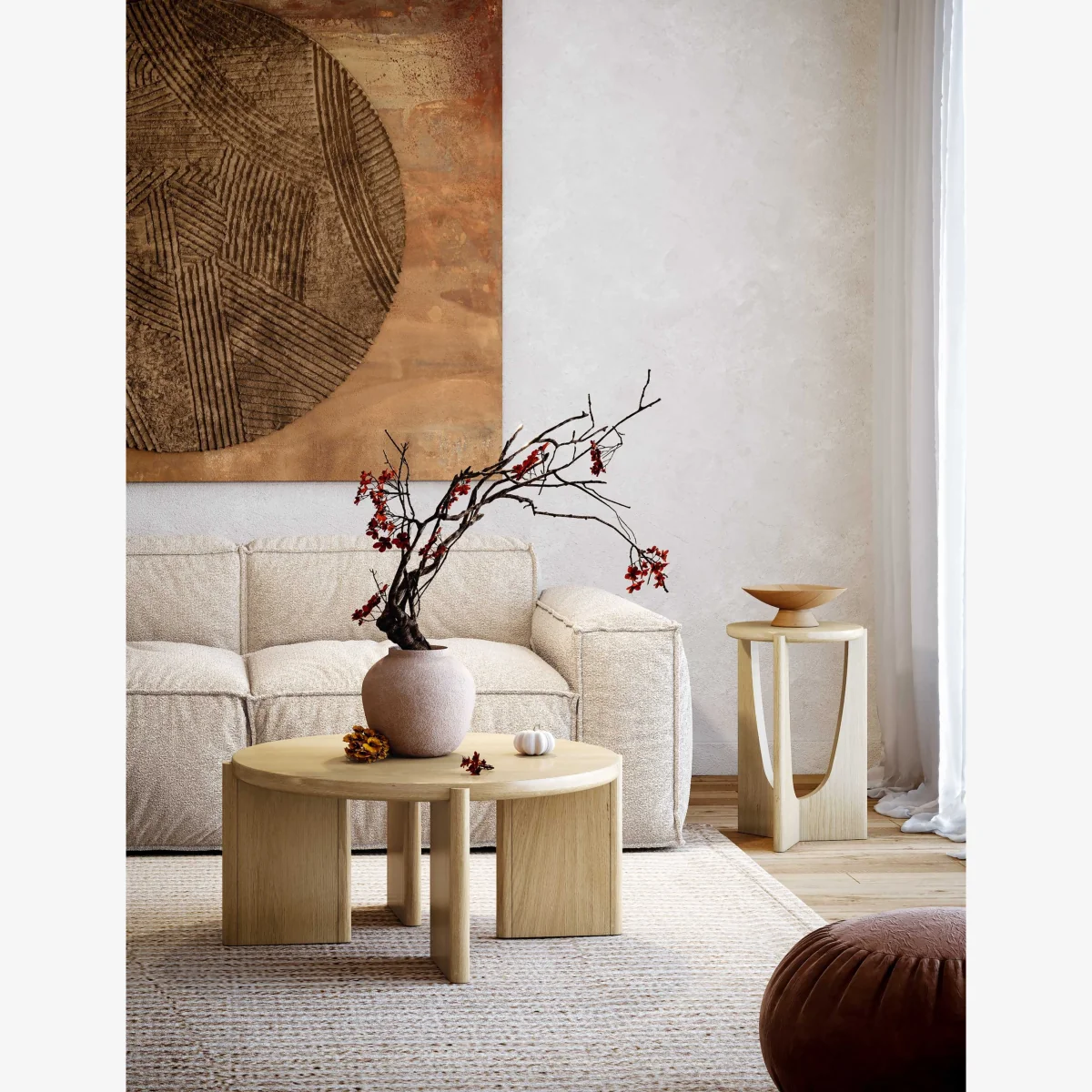 Corndell Cara Round Oak Coffee Table Neutral – image 1