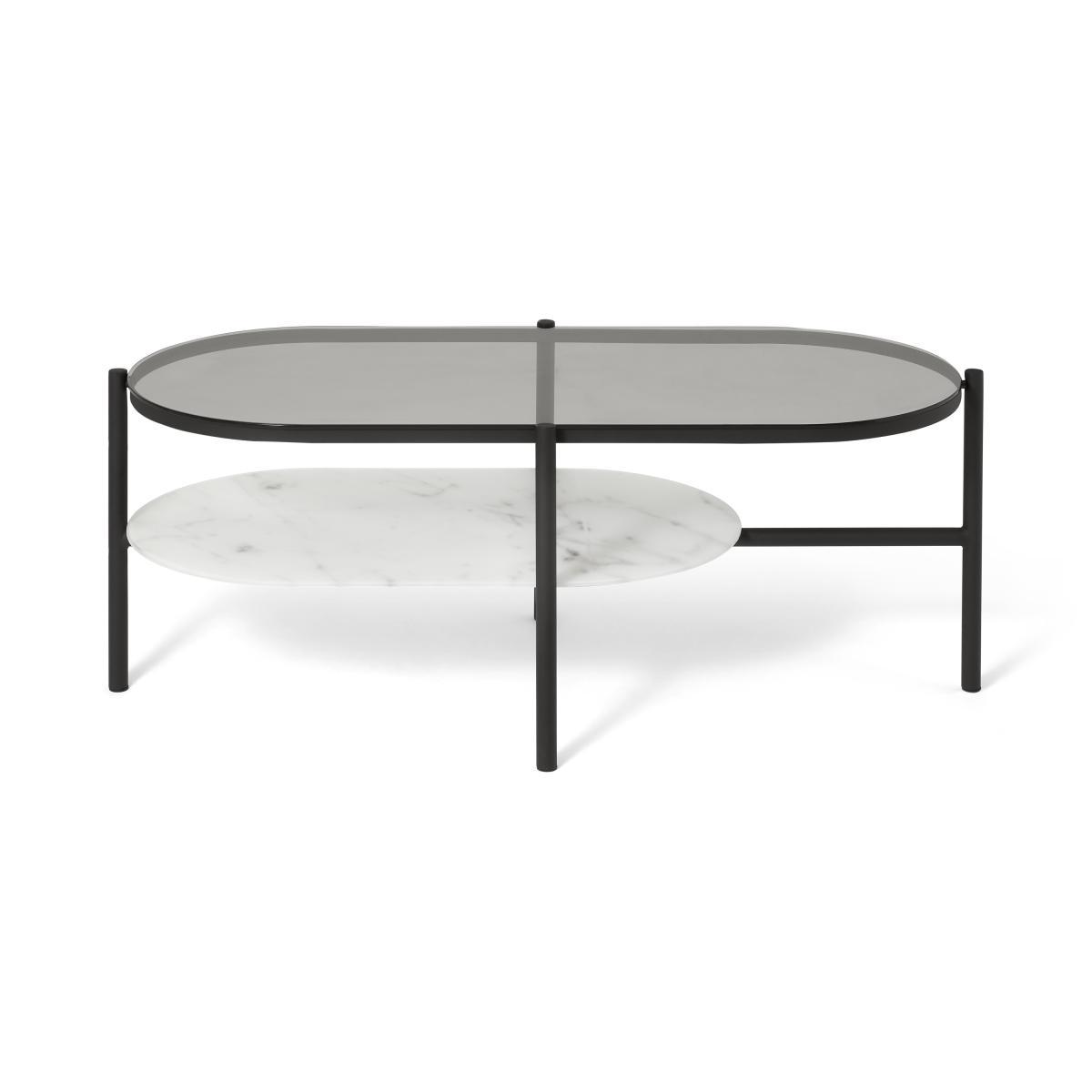 Shildon Coffee Table, White Marble Effect & Smoked Glass – image 2