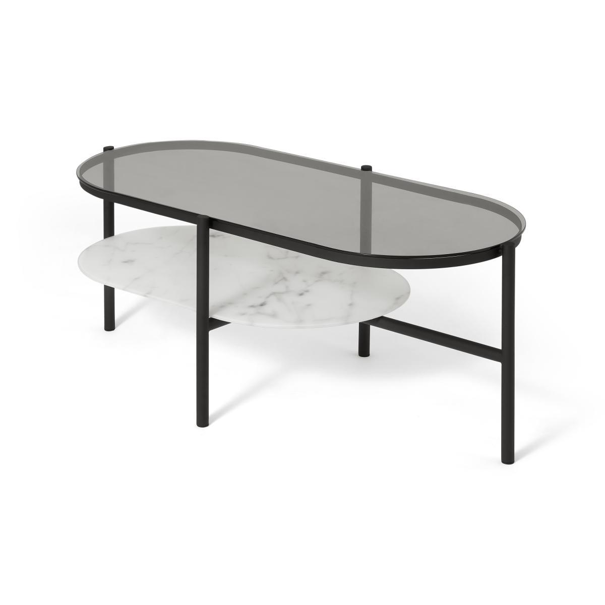 Shildon Coffee Table, White Marble Effect & Smoked Glass – image 3