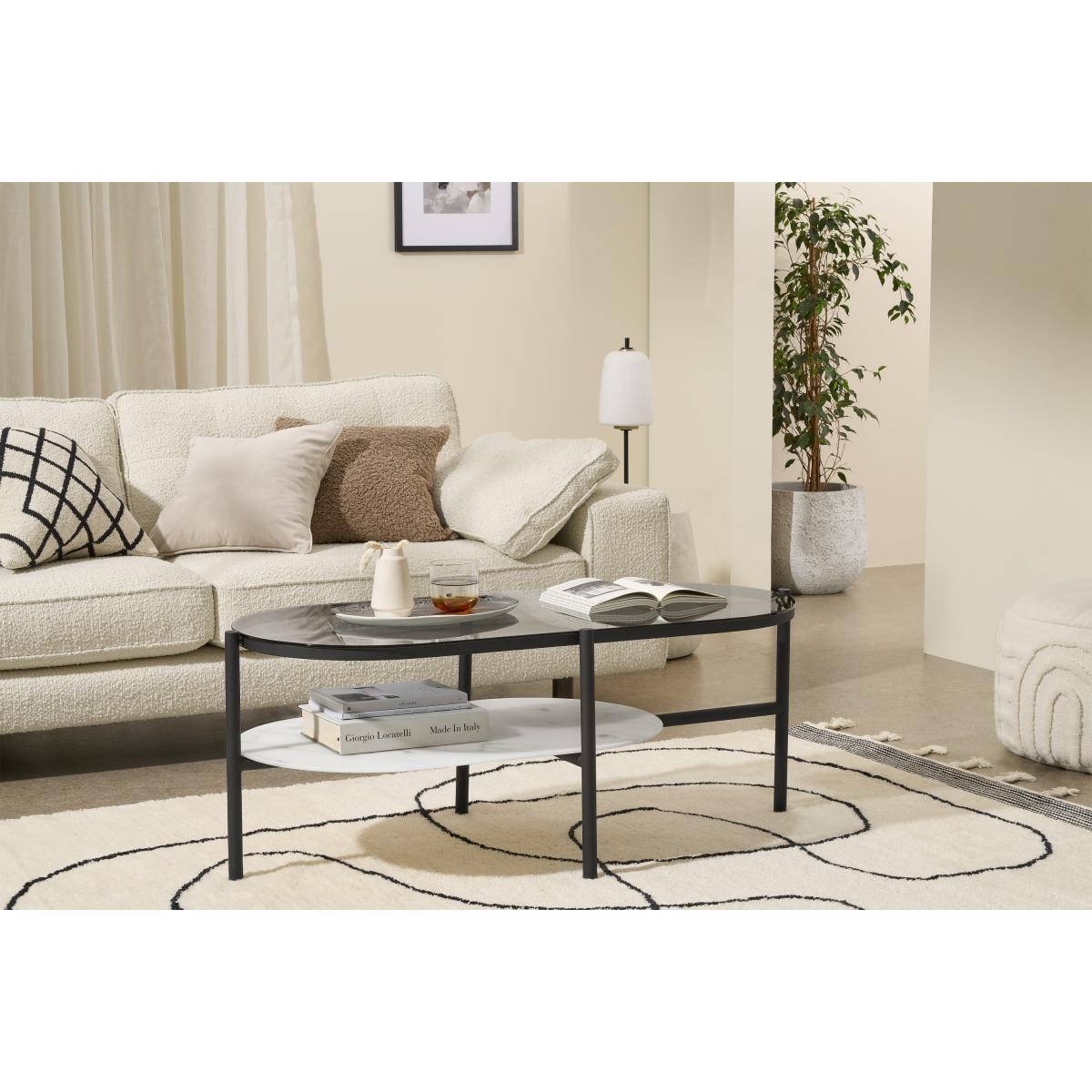 Shildon Coffee Table, White Marble Effect & Smoked Glass – image 4