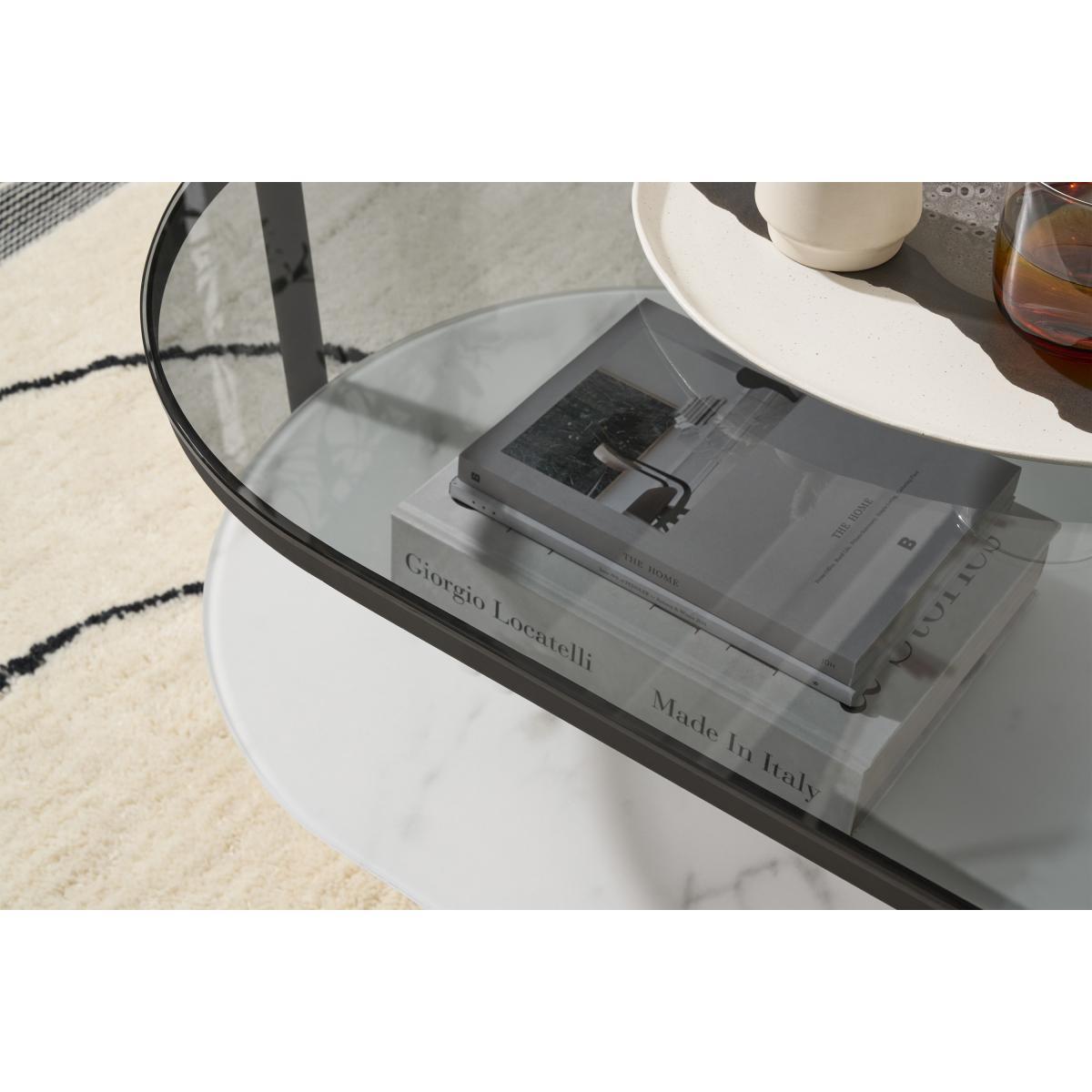 Shildon Coffee Table, White Marble Effect & Smoked Glass – image 5