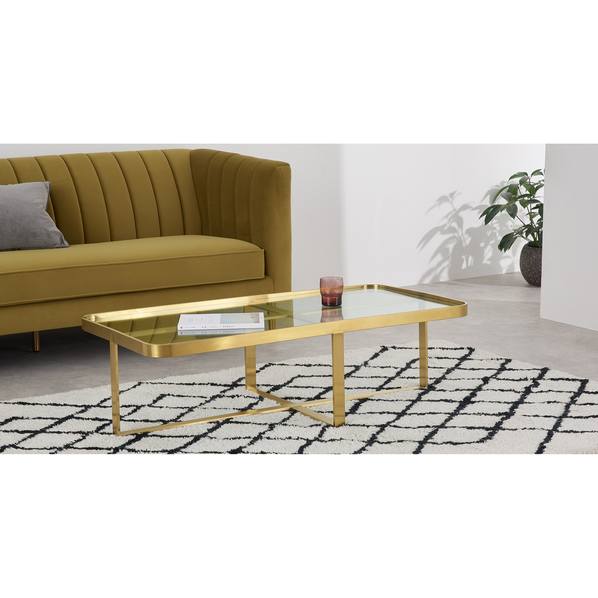 Aula Rectangular Coffee Table, Brushed Brass & Glass – image 2