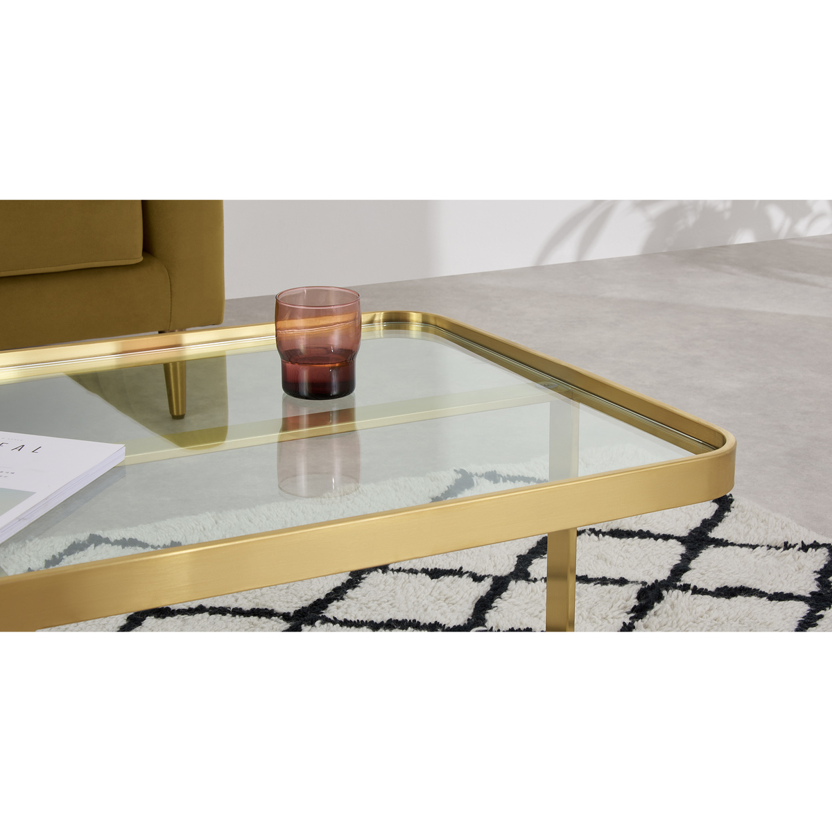 Aula Rectangular Coffee Table, Brushed Brass & Glass – image 4