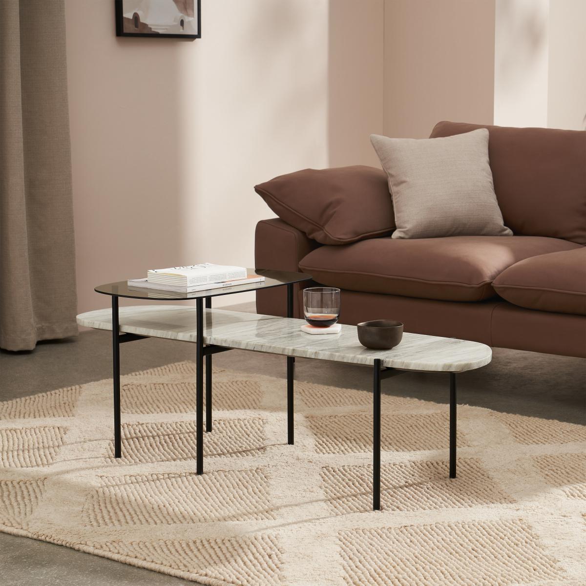 Tiziana Nesting Coffee Table, Caramel Marble & Amber Glass – image 9