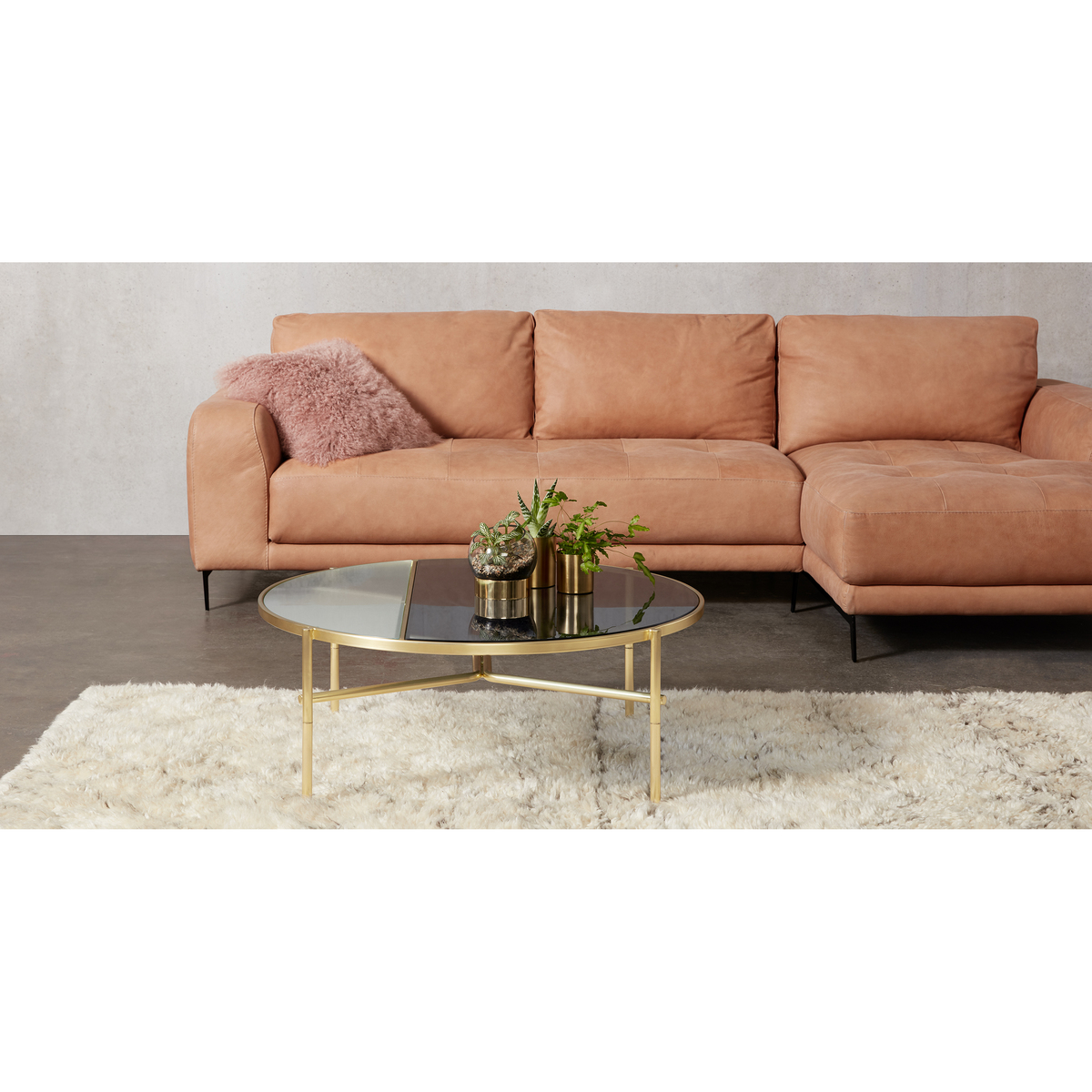 Stanley Coffee Table, Smoked Rippled Glass and Brass – image 2