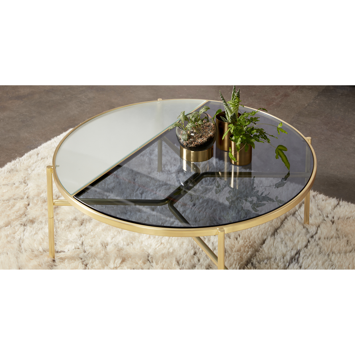 Stanley Coffee Table, Smoked Rippled Glass and Brass – image 3