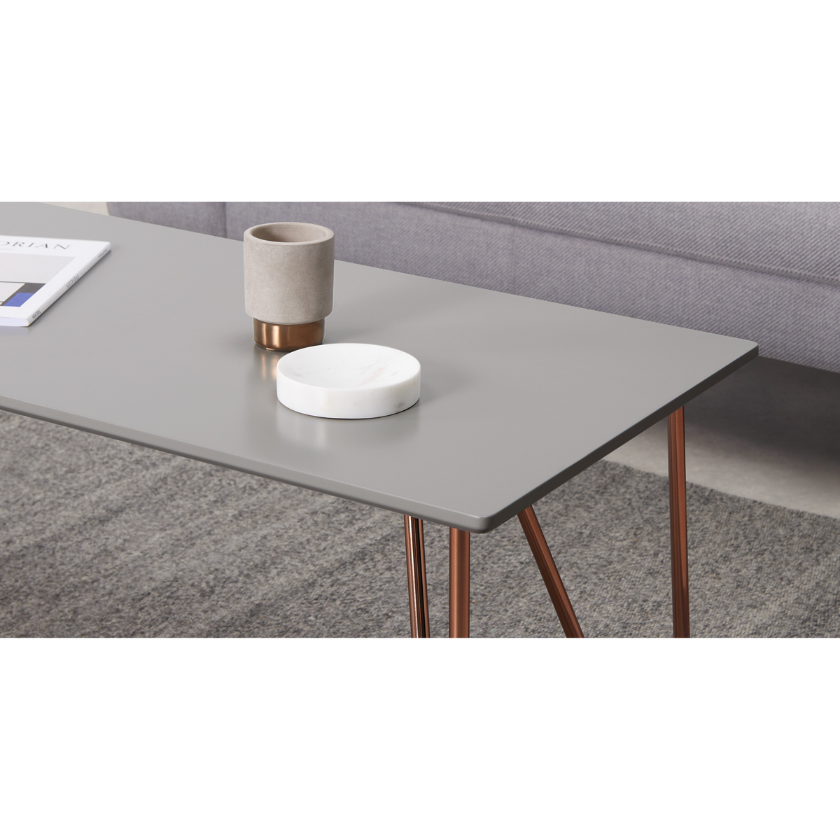 Eibar Rectangular Coffee Table, Grey and Copper – image 6