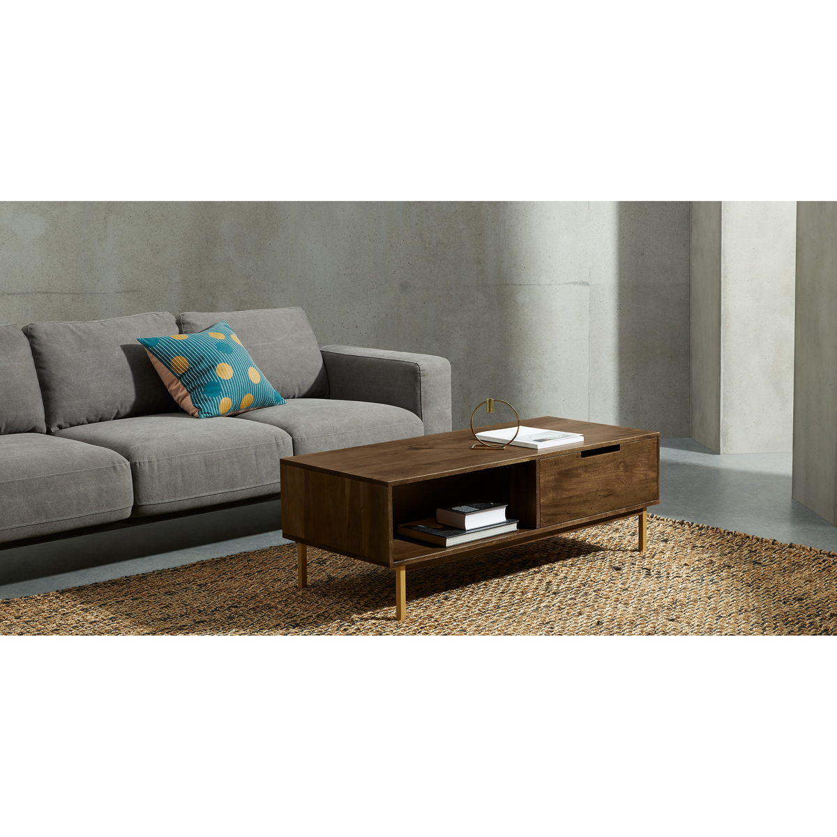 Tayma Storage Coffee Table, Acacia and Brass – image 3