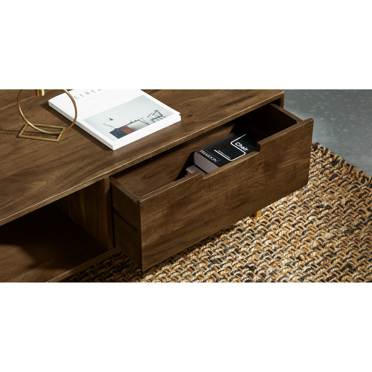 Tayma Storage Coffee Table, Acacia and Brass – image 4