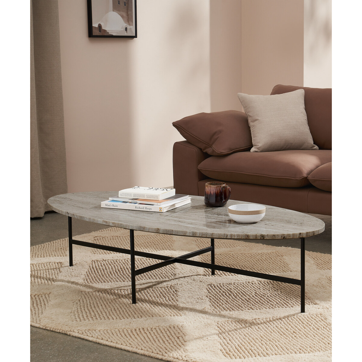 Tiziana Large Oval Coffee Table, Caramel Marble – image 3