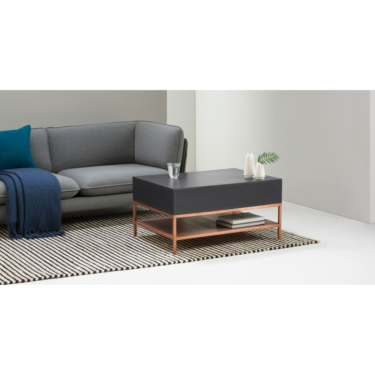 Lomond Lift Top Coffee Table with Storage, Grey and Copper – image 7