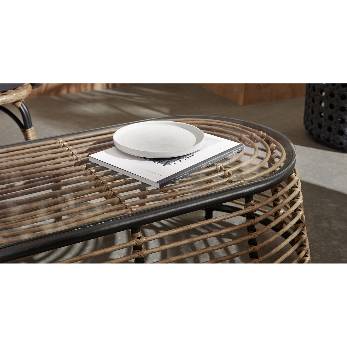 Swara Garden Coffee Table, Natural Polyrattan and Glass – image 3