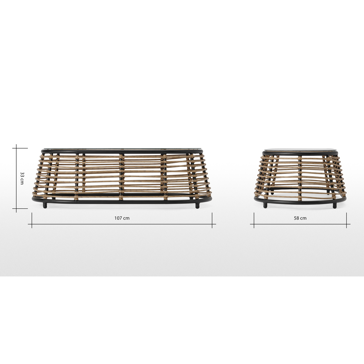 Swara Garden Coffee Table, Natural Polyrattan and Glass – image 7