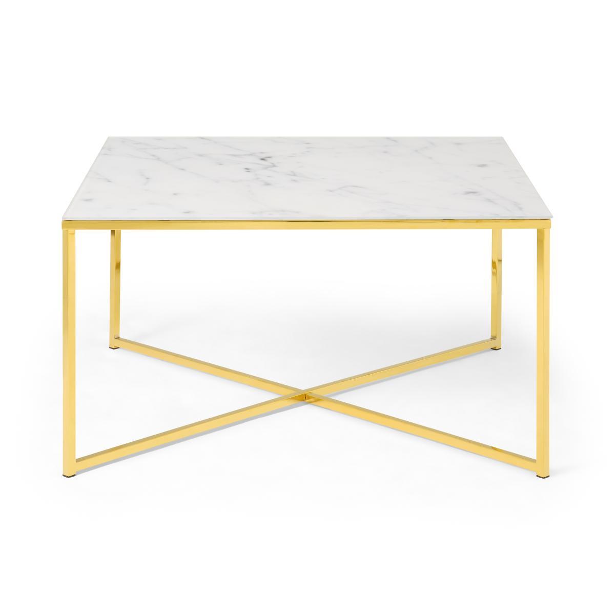 Alisma Square Coffee Table, Frosted Marble Effect Glass & Brass – image 2
