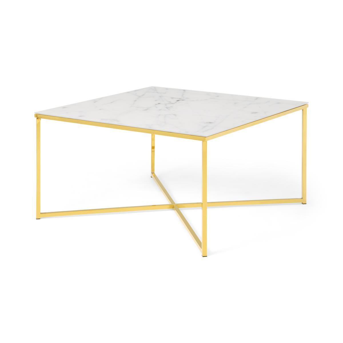 Alisma Square Coffee Table, Frosted Marble Effect Glass & Brass – image 3