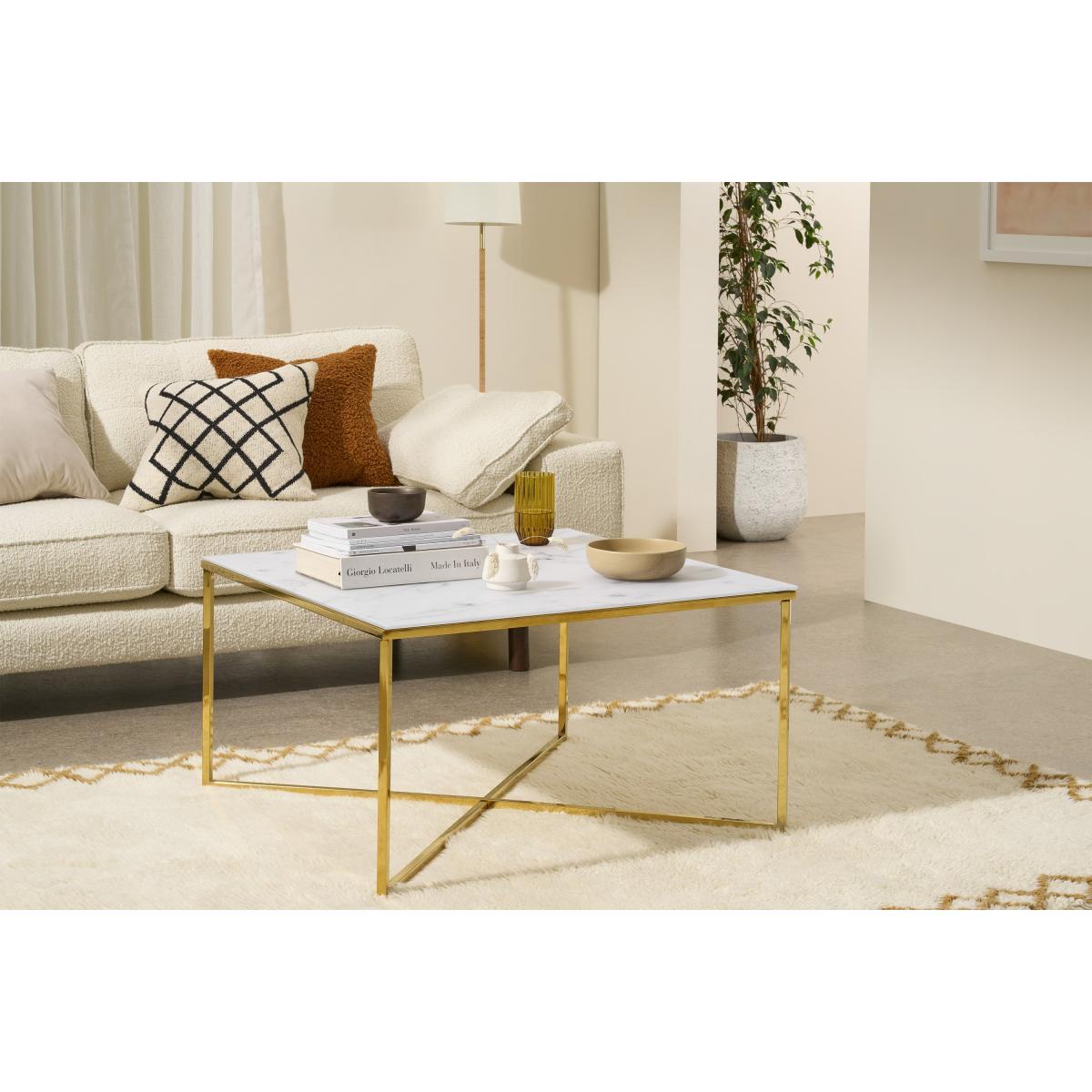 Alisma Square Coffee Table, Frosted Marble Effect Glass & Brass – image 4