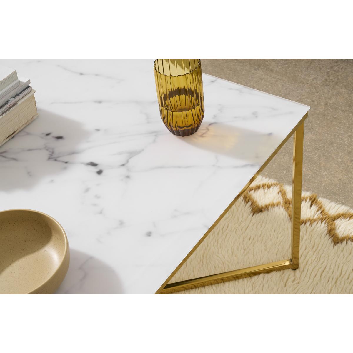 Alisma Square Coffee Table, Frosted Marble Effect Glass & Brass – image 5