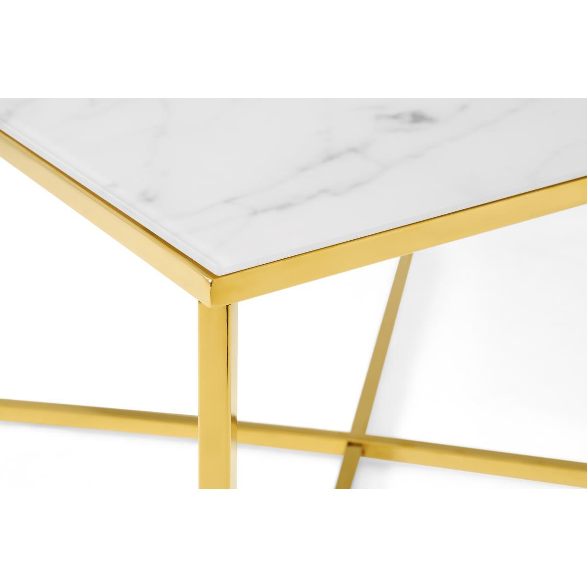 Alisma Square Coffee Table, Frosted Marble Effect Glass & Brass – image 6