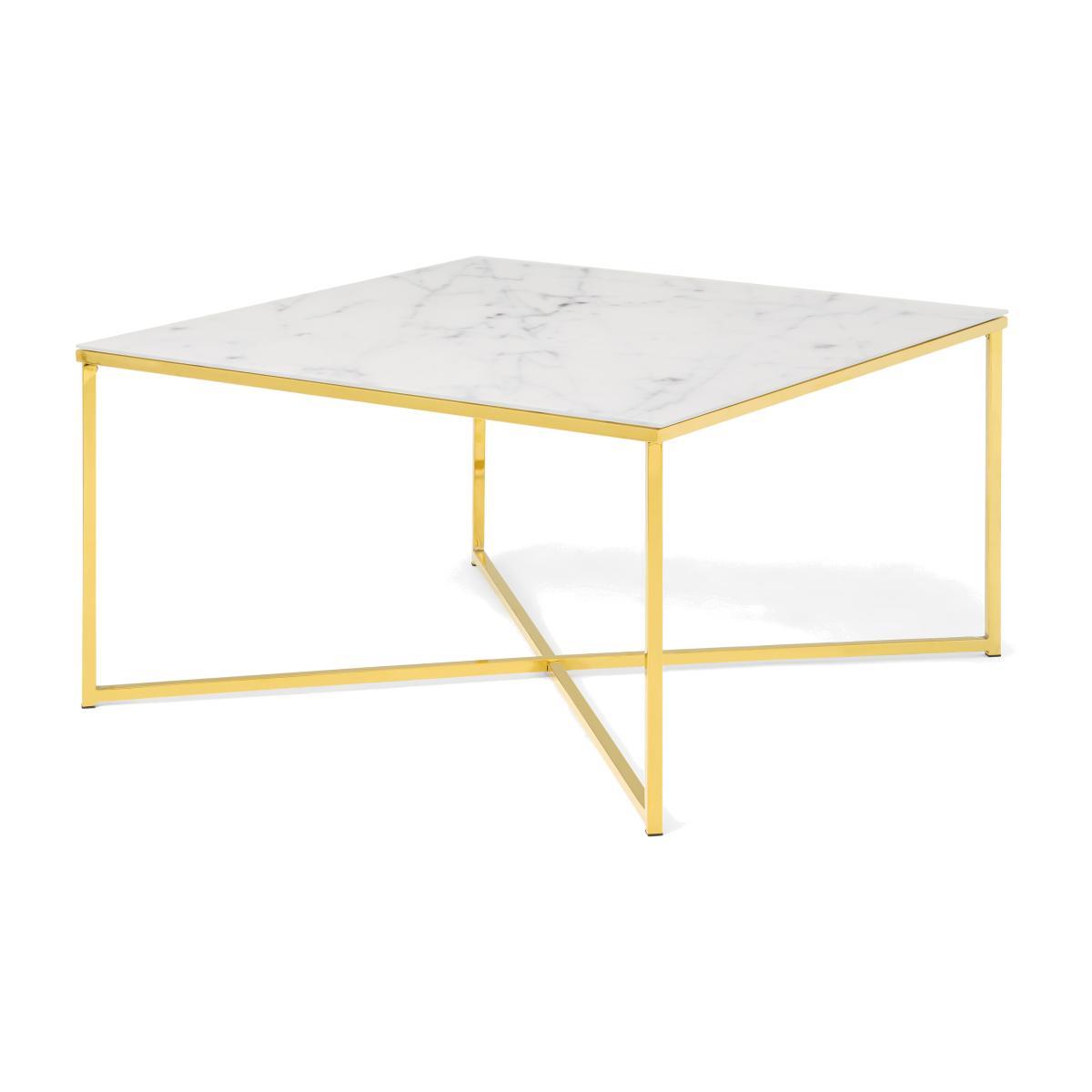 Alisma Square Coffee Table, Frosted Marble Effect Glass & Brass – image 1